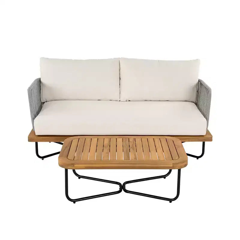 Christopher Knight Home Ofra Patio Sitzgarnitur aus Akazienholz und Eisen mit Seilgeflecht und 7 wasserabweisenden Kissen