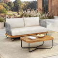 Christopher Knight Home Ofra Patio Rope Woven Acacia and Iron Frame Seating Set with 7 Water-Resistant Cushion