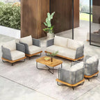 Christopher Knight Home Galen 6 Piece Outdoor Rope Woven Acacia and Iron Frame Upholstered Seating Set