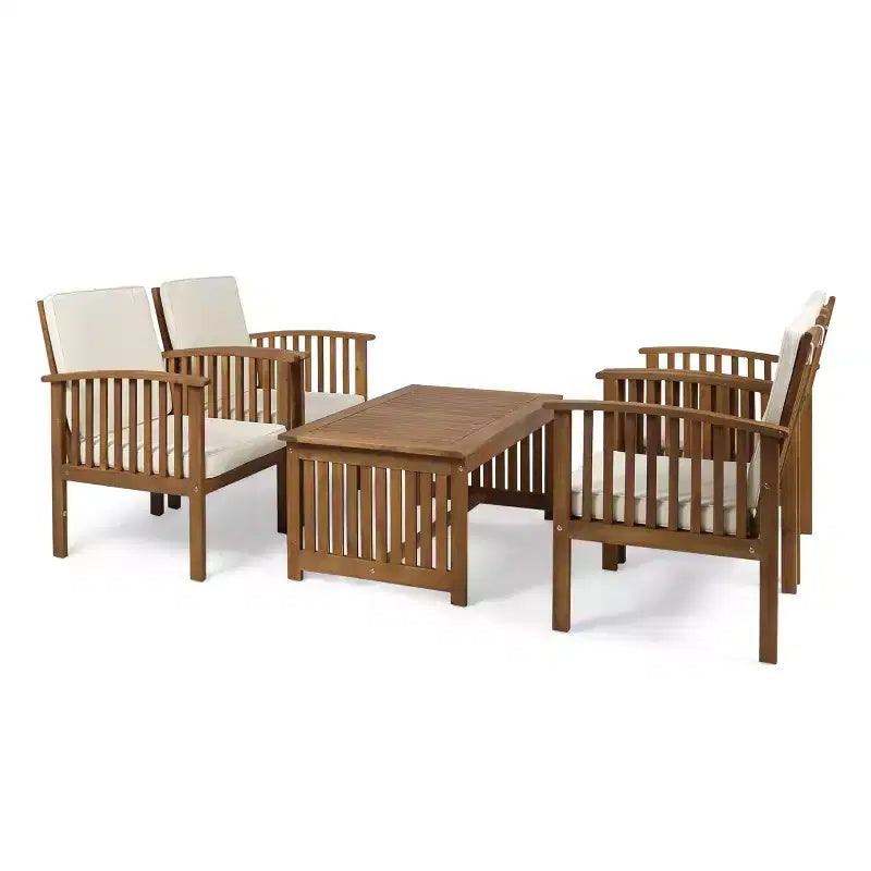 Christopher Knight Home Carolina Outdoor 5-teiliges Loungeset aus Akazienholz mit Polstern