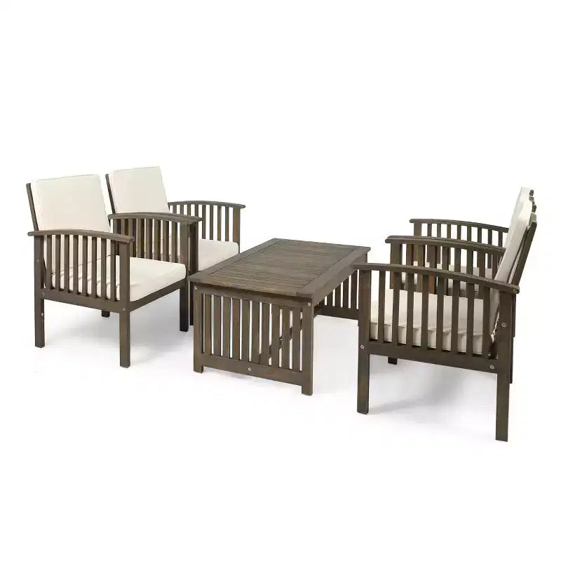 Christopher Knight Home Carolina Outdoor 5-teiliges Loungeset aus Akazienholz mit Polstern