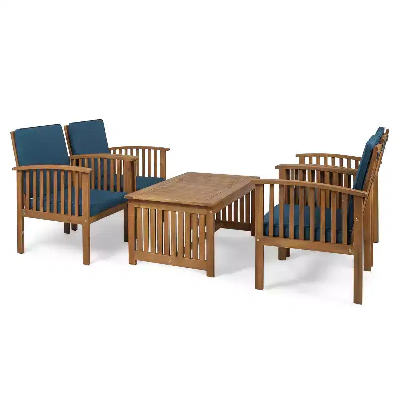 Christopher Knight Home Carolina Outdoor 5-teiliges Loungeset aus Akazienholz mit Polstern