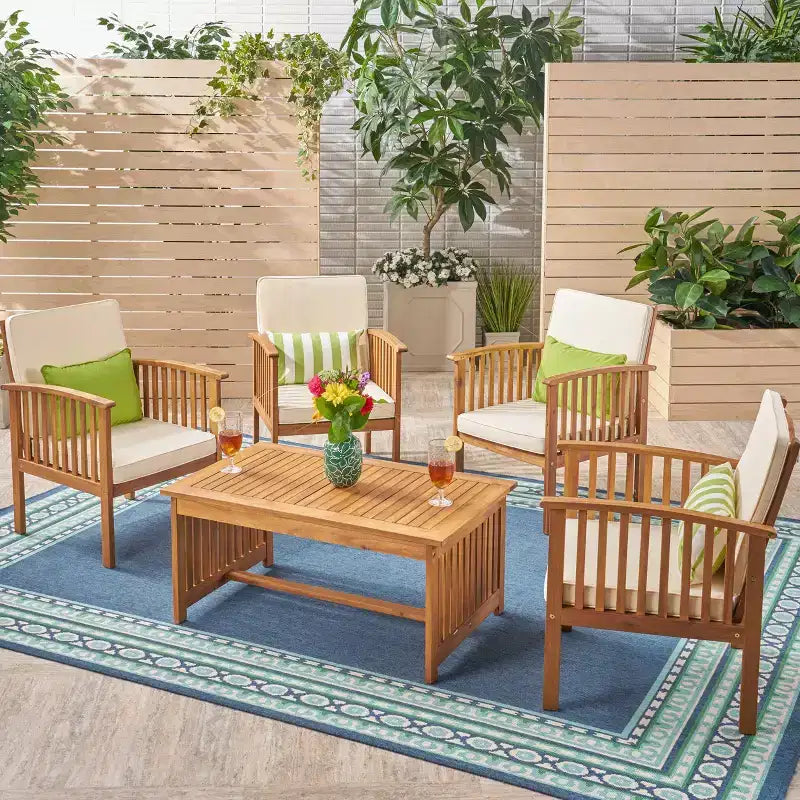 Christopher Knight Home Carolina Outdoor 5-teiliges Loungeset aus Akazienholz mit Polstern