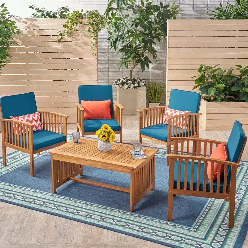 Christopher Knight Home Carolina Outdoor 5-teiliges Loungeset aus Akazienholz mit Polstern