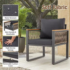 EROMMY 4-teiliges modernes Terrassenmöbel-Set aus Metall, wetterfestes Outdoor-Gesprächsset mit abnehmbaren, waschbaren Kissen und PE-Geflecht