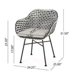 Christopher Knight Home Gulley Outdoor-Gartenset aus Korbgeflecht, 3-teilig, mit Kissen, weiß/schwarz