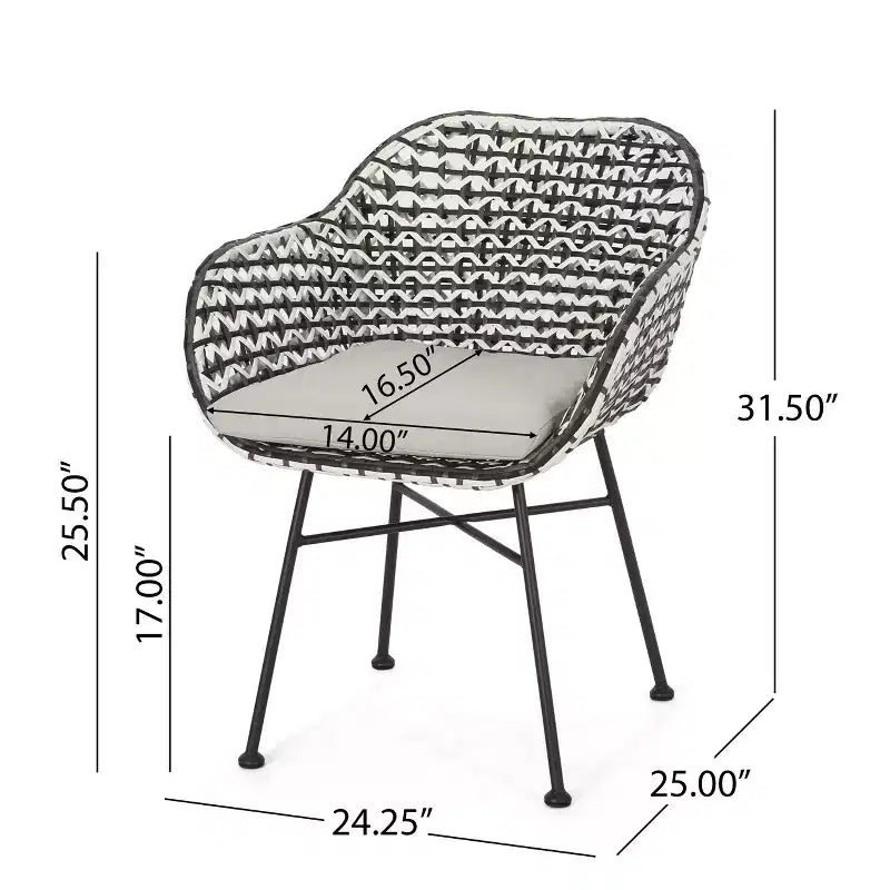 Christopher Knight Home Gulley Outdoor-Gartenset aus Korbgeflecht, 3-teilig, mit Kissen, weiß/schwarz