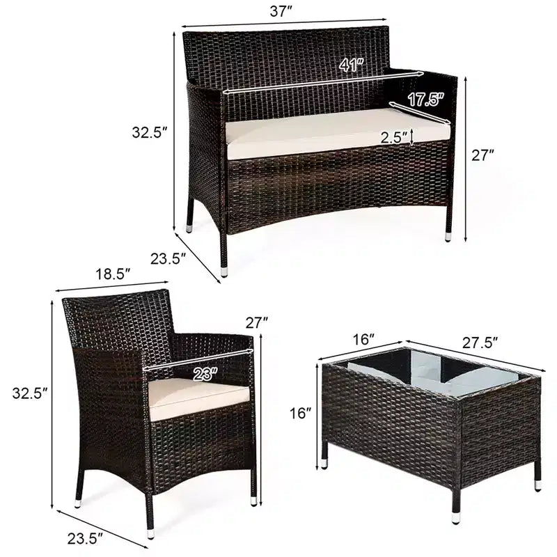 Costway 8-teiliges Rattan-Loungemöbel-Set mit Kissen, Sofa und Stühlen, Mixbraun