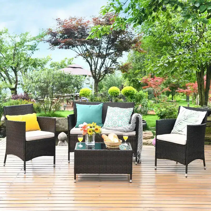 Costway 8-teiliges Rattan-Loungemöbel-Set mit Kissen, Sofa und Stühlen, Mixbraun