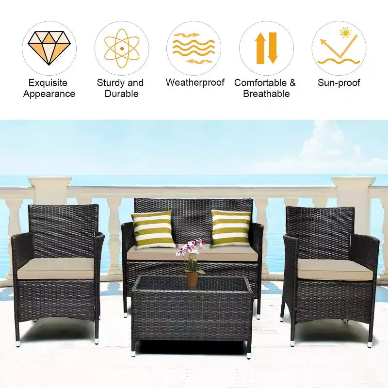 Costway 8-teiliges Rattan-Loungemöbel-Set mit Kissen, Sofa und Stühlen, Mixbraun