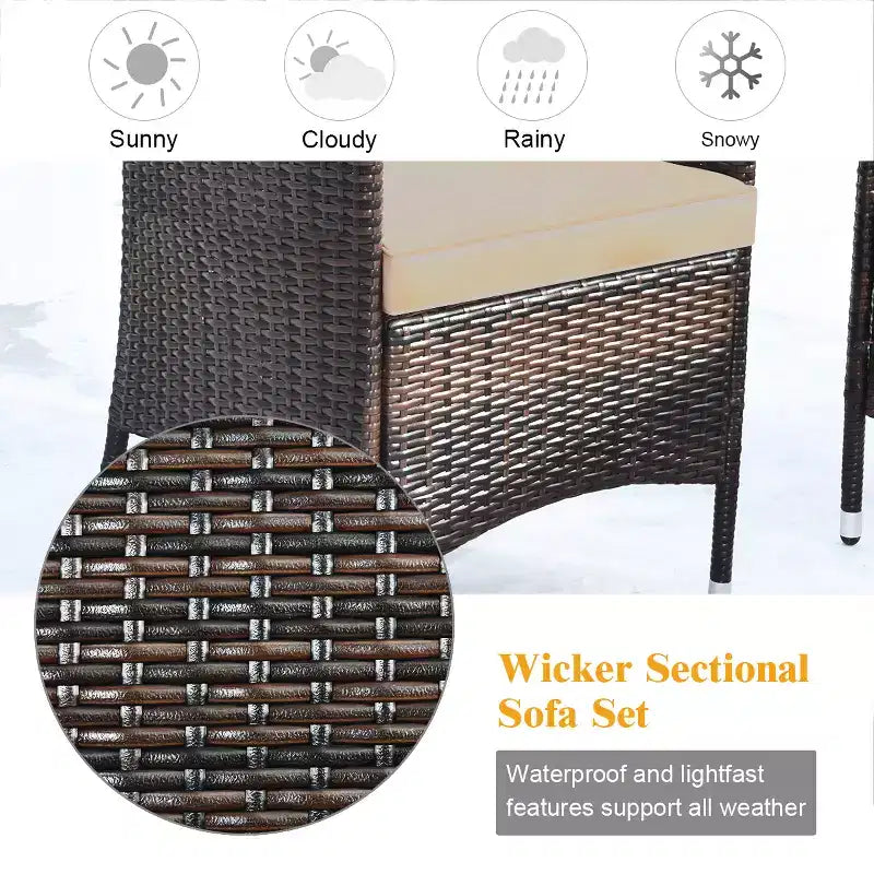Costway 8-teiliges Rattan-Loungemöbel-Set mit Kissen, Sofa und Stühlen, Mixbraun