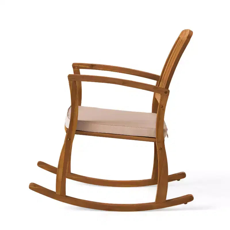 GDFStudio Amber Outdoor 3-teiliges Schaukelstuhl-Konversationsset aus Akazienholz mit Polstern, Teak/Creme
