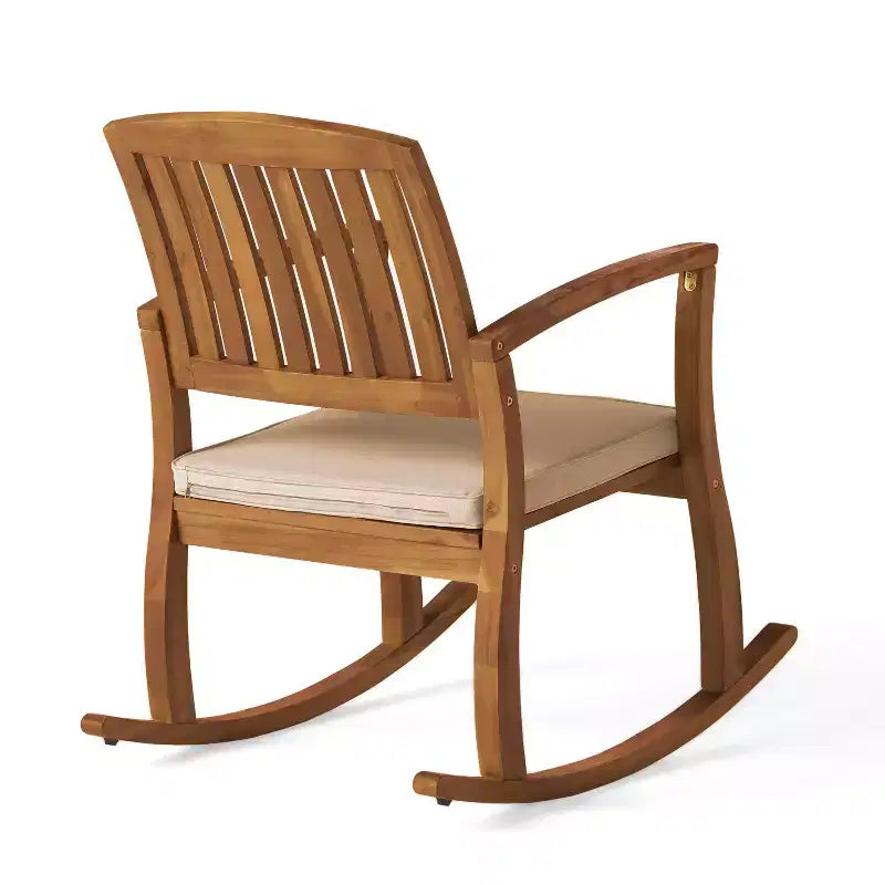 GDFStudio Amber Outdoor 3-teiliges Schaukelstuhl-Konversationsset aus Akazienholz mit Polstern, Teak/Creme