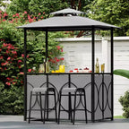 Costway 6,5 x 4 x 8 FT Grillpavillon-Set mit 2 Barhockern, Bartisch aus gehärtetem Glas Braun/Grau