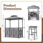 Costway 6,5 x 4 x 8 FT Grillpavillon-Set mit 2 Barhockern, Bartisch aus gehärtetem Glas Braun/Grau
