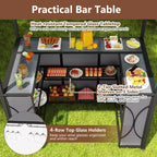 Costway 6,5 x 4 x 8 FT Grillpavillon-Set mit 2 Barhockern, Bartisch aus gehärtetem Glas Braun/Grau