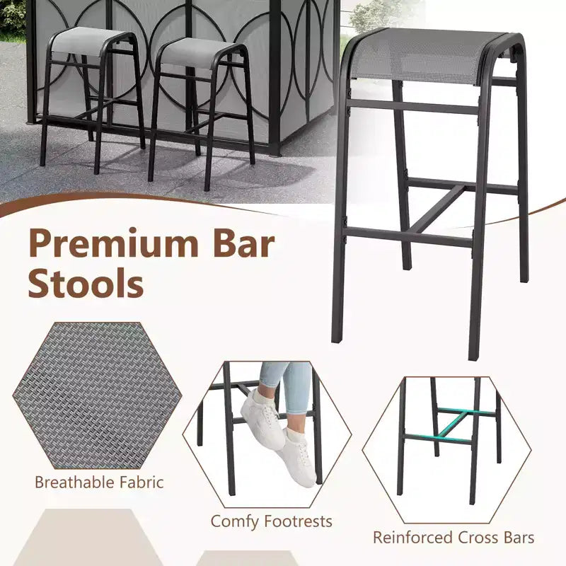 Costway 6,5 x 4 x 8 FT Grillpavillon-Set mit 2 Barhockern, Bartisch aus gehärtetem Glas Braun/Grau