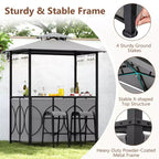Costway 6,5 x 4 x 8 FT Grillpavillon-Set mit 2 Barhockern, Bartisch aus gehärtetem Glas Braun/Grau
