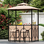 Costway 6,5 x 4 x 8 FT Grillpavillon-Set mit 2 Barhockern, Bartisch aus gehärtetem Glas Braun/Grau