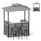 Costway 6,5 x 4 x 8 FT Grillpavillon-Set mit 2 Barhockern, Bartisch aus gehärtetem Glas Braun/Grau