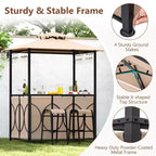 Costway 6,5 x 4 x 8 FT Grillpavillon-Set mit 2 Barhockern, Bartisch aus gehärtetem Glas Braun/Grau
