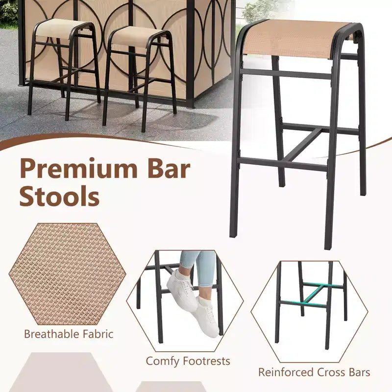 Costway 6,5 x 4 x 8 FT Grillpavillon-Set mit 2 Barhockern, Bartisch aus gehärtetem Glas Braun/Grau