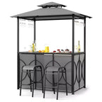 Costway 6,5 x 4 x 8 FT Grillpavillon-Set mit 2 Barhockern, Bartisch aus gehärtetem Glas Braun/Grau
