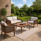 4-Piece Acacia Wood Outdoor Conversation Set in Brown - Teamson Home: Seats with Cushions & Matching Coffee Table