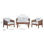 4-teiliges Outdoor-Sitzgruppen-Set aus Akazienholz in Braun - Teamson Home: Sitze mit Kissen & passendem Couchtisch