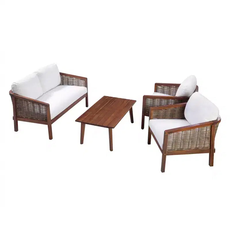 4-teiliges Outdoor-Sitzgruppen-Set aus Akazienholz in Braun - Teamson Home: Sitze mit Kissen & passendem Couchtisch