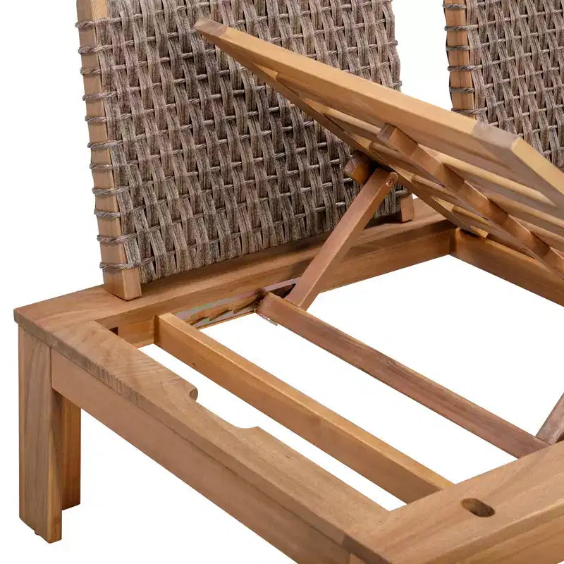 2-teiliges Modulsofa-Set & Chaiselongue, umwandelbar, mit Naturholz-Finish – Teamson Home: Massiver Akazienrahmen & wetterfeste Outdoor-Kissen