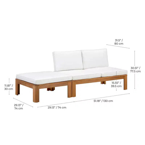 2-teiliges Modulsofa-Set & Chaiselongue, umwandelbar, mit Naturholz-Finish – Teamson Home: Massiver Akazienrahmen & wetterfeste Outdoor-Kissen