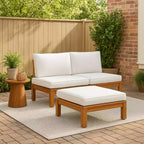 2-teiliges Modulsofa-Set & Chaiselongue, umwandelbar, mit Naturholz-Finish – Teamson Home: Massiver Akazienrahmen & wetterfeste Outdoor-Kissen