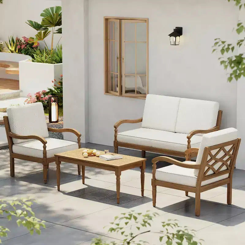 Christopher Knight Home Pendry 4 Piece Outdoor Acacia Wood Chat Set with Water Resistant Cushions