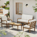 Christopher Knight Home Pendry 4 Piece Outdoor Acacia Wood Chat Set with Water Resistant Cushions