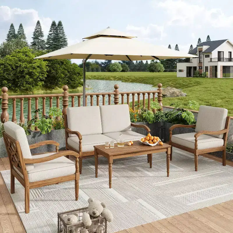 Christopher Knight Home Pendry 4-teiliges Outdoor-Sitzgruppen-Set aus Akazienholz mit wasserabweisenden Kissen