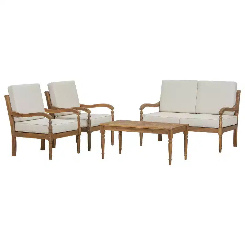 Christopher Knight Home Pendry 4-teiliges Outdoor-Sitzgruppen-Set aus Akazienholz mit wasserabweisenden Kissen