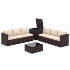 Costway 8-teilige Gartenmöbel-Sitzgruppe mit Aufbewahrungsbox & Couchtisch aus gehärtetem Glas Beige