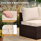 Costway 8-teilige Gartenmöbel-Sitzgruppe mit Aufbewahrungsbox & Couchtisch aus gehärtetem Glas Beige