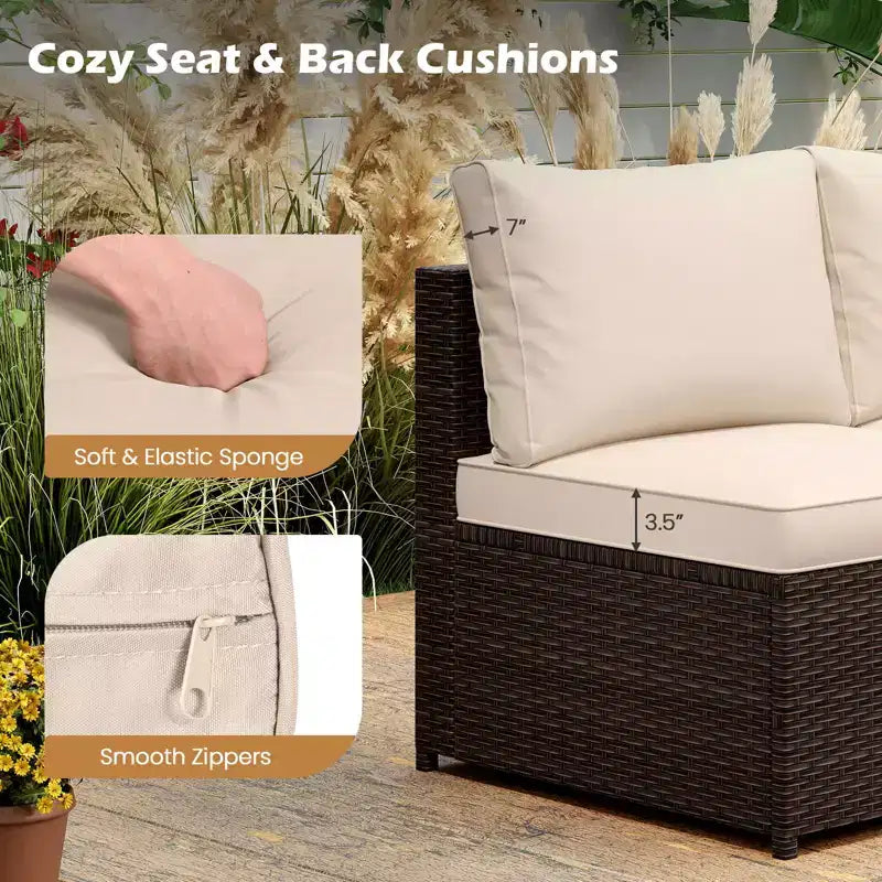 Costway 8-teilige Gartenmöbel-Sitzgruppe mit Aufbewahrungsbox & Couchtisch aus gehärtetem Glas Beige
