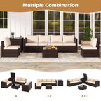 Costway 8-teilige Gartenmöbel-Sitzgruppe mit Aufbewahrungsbox & Couchtisch aus gehärtetem Glas Beige