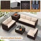 Costway 8-teilige Gartenmöbel-Sitzgruppe mit Aufbewahrungsbox & Couchtisch aus gehärtetem Glas Beige