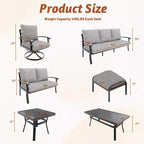 EROMMY 6-teiliges Outdoor-Metall-Gesprächs-Set mit 360°-Dreh-Schaukelstühlen, Sofa und Ottoman für Terrasse, Garten, Deck oder Pool