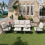EROMMY 6-teiliges Outdoor-Metall-Gesprächs-Set mit 360°-Dreh-Schaukelstühlen, Sofa und Ottoman für Terrasse, Garten, Deck oder Pool