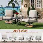 EROMMY 6-teiliges Outdoor-Metall-Gesprächs-Set mit 360°-Dreh-Schaukelstühlen, Sofa und Ottoman für Terrasse, Garten, Deck oder Pool