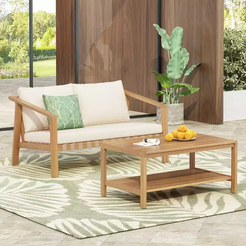 Christopher Knight Home Fraser Patio Slat Design Acacia Wood Loveseat and Coffee Table Set