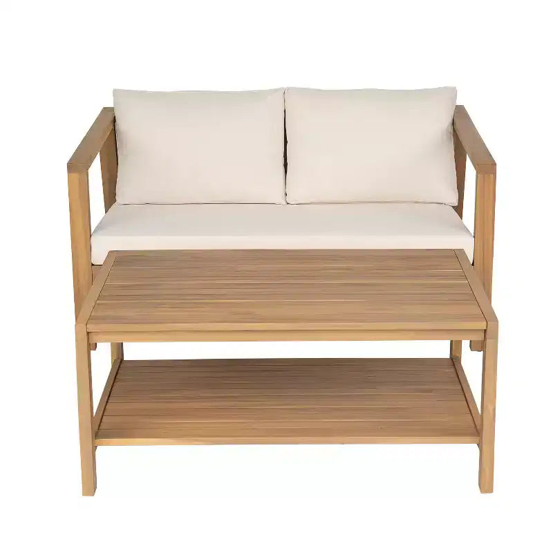 Christopher Knight Home Fraser Terrassen-Set mit Lattenrost-Design aus Akazienholz, Loveseat und Couchtisch