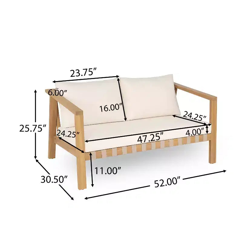 Christopher Knight Home Fraser Terrassen-Set mit Lattenrost-Design aus Akazienholz, Loveseat und Couchtisch
