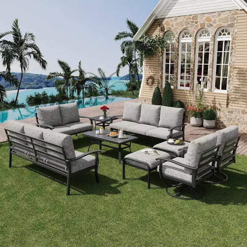 EROMMY 9-teiliges Gartenmöbel-Set aus Metall für 10 Personen