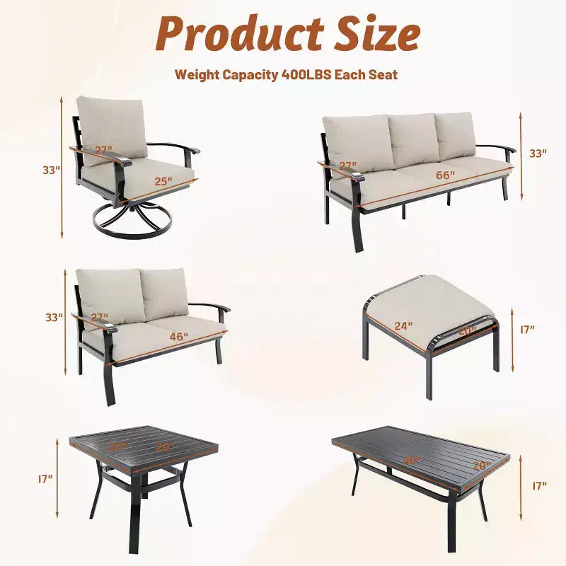 EROMMY 9-teiliges Gartenmöbel-Set aus Metall für 10 Personen